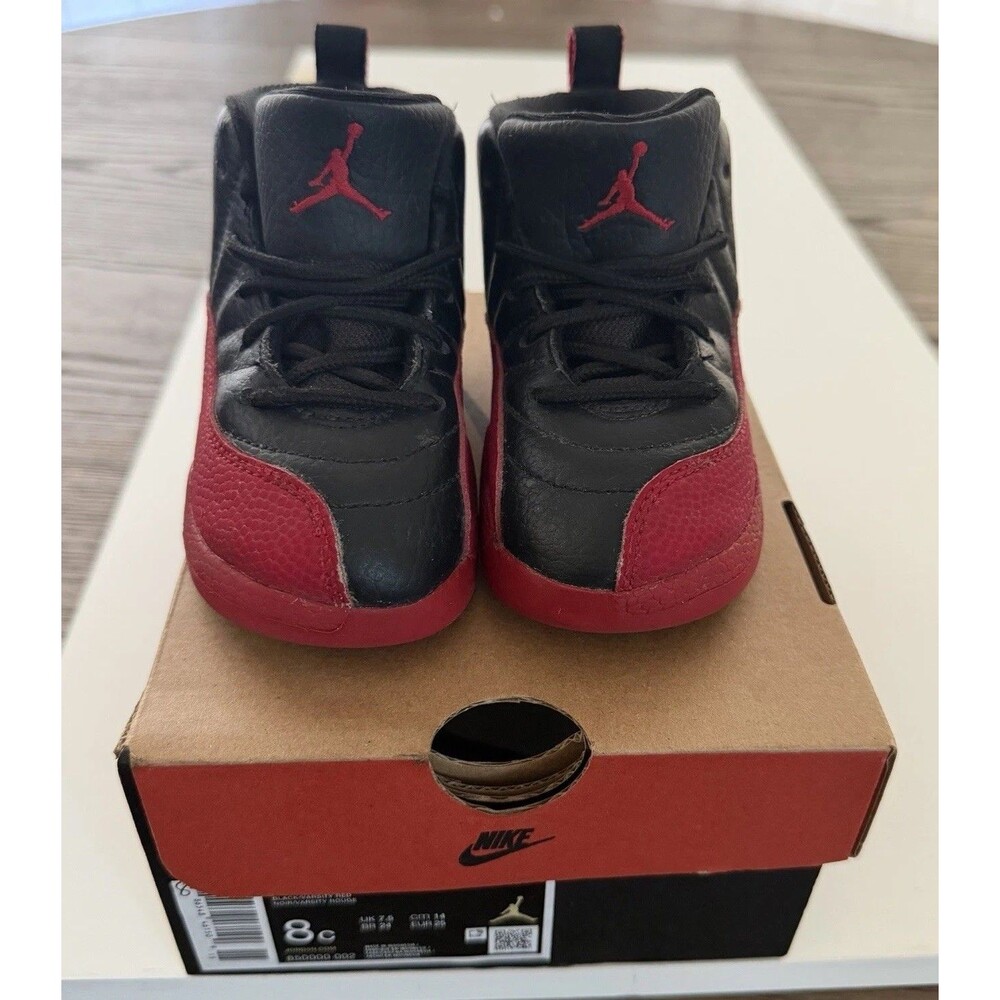 Nike Air Jordan 12 Retro TD Flu Game Black Red Toddler Size 8C